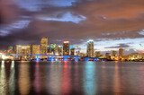 Fototapeta Miasta - Miami Skyline At Dusk Along Biscayne Bay On A Calm Evening
