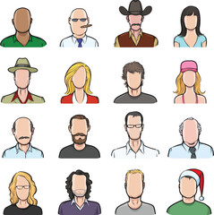 Wall Mural - anonymous faces big collection isolated user profile avatar heads - PNG image with transparent background