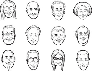 Canvas Print - diverse people whiteboard drawing of isolated user profile avatar heads isolated user profile avatar heads - PNG image with transparent background
