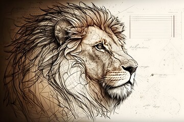 Wall Mural - Illustration of a strong and confident lion king. Generative AI.