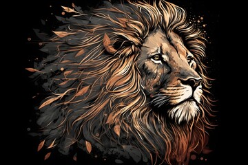 Wall Mural - Illustration of a strong and confident lion king. Generative AI.