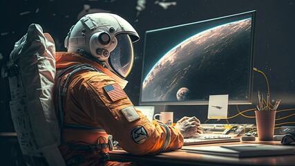 astronaut Working at a desk with a computer 3 generative AI