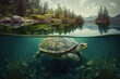 a turtle in a lake in nature. Generative AI