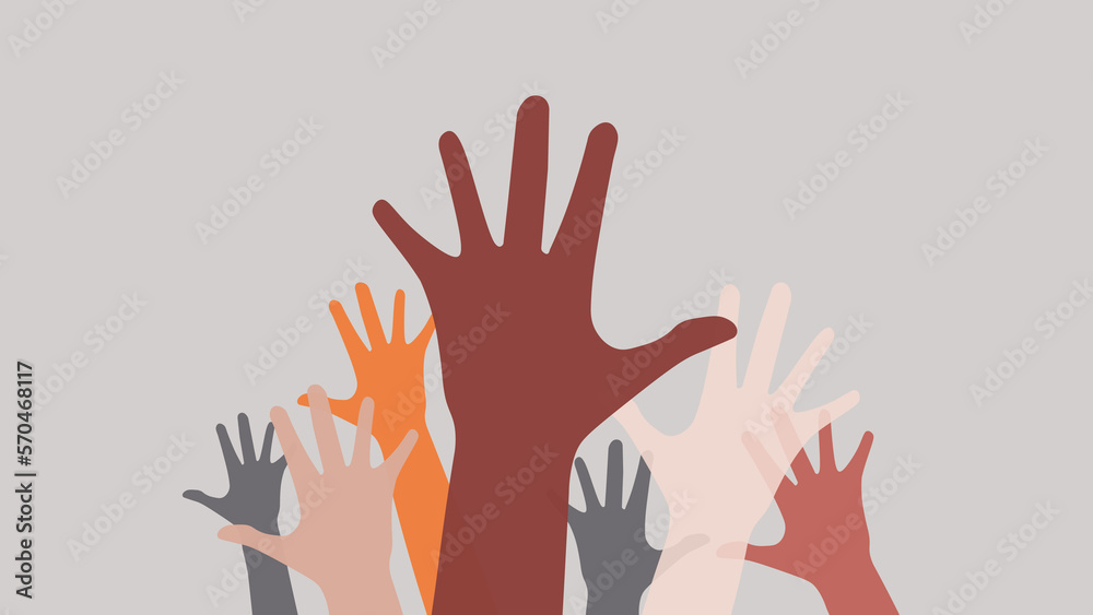 Background illustration of a pile of colorful hands symbolizes unity ...