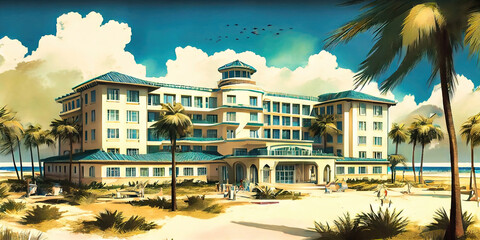 Wall Mural - Seaside resort - a luxurious hotel on the beach for an exotic tropical getaway made with generative Ai