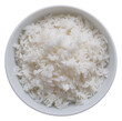 cooked white rice in bowl shot from top view and isolated