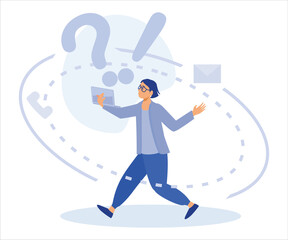 Poster - People characters standing near exclamation and question marks. Woman and man ask questions and receive answers. Frequently asked questions concept.flat vector modern illustration