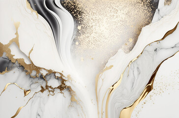  Elegant White Gold Glitter Marble Background - Generative AI