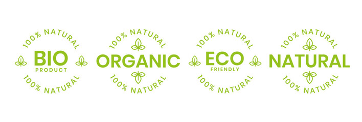 Wall Mural - Set Of Eco Friendly Icons. Ecologic food stamps. Organic natural food labels.