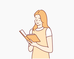 Woman reading a book. Hand drawn style vector design illustrations.