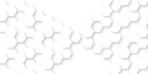 Abstract white background with hexagonal shapes and Surface polygonal pattern with glowing hexagons background. hexagon concept design abstract technology background.