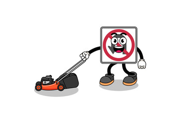 Wall Mural - no U turn road sign illustration cartoon holding lawn mower