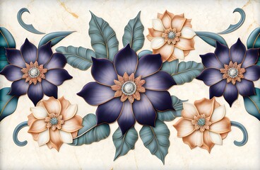 Flower wall Decor, Digital Wall Tile Design, Wall tiles Decor on Marble For Home Decoration, Illustration can be used for wallpaper, linoleum, textile, web page background
