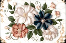 Flower Wall Decor, Digital Wall Tile Design, Wall Tiles Decor On Marble For Home Decoration, Illustration Can Be Used For Wallpaper, Linoleum, Textile, Web Page Background