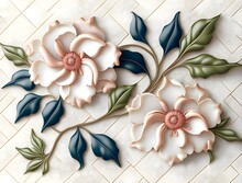 Flower Wall Decor, Digital Wall Tile Design, Wall Tiles Decor On Marble For Home Decoration, Illustration Can Be Used For Wallpaper, Linoleum, Textile, Web Page Background