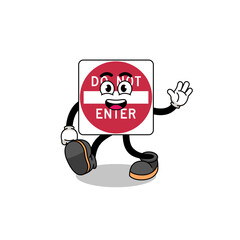 Canvas Print - do not enter road sign cartoon walking