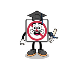 Poster - no bicycles road sign mascot with graduation pose