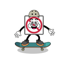 Poster - no bicycles road sign mascot playing a skateboard