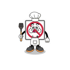 Poster - Mascot Illustration of no bicycles road sign chef