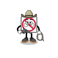 Poster - Character mascot of no bicycles road sign as a cowboy