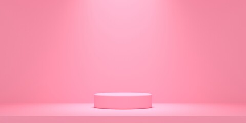 Fototapete - Abstract background minimal style with empty space for product presentation. Pink cylinder shape mock up with spot light on pink color plain background. 3d rendering