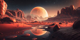 Fototapeta Kosmos - Red planet landscape, banner, panorama, background, concept, illustration - Generative AI
