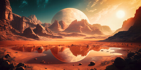 Wall Mural - Red planet landscape, banner, panorama, background, concept, illustration - Generative AI