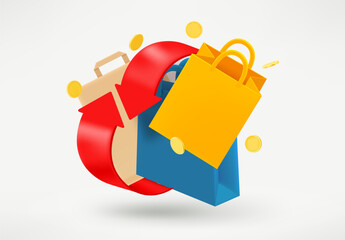 Poster - Cashback concept with arrows and box. 3d vector illustration