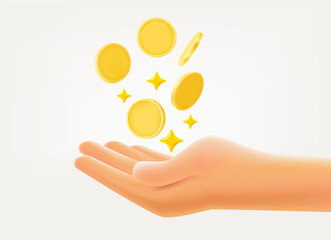 Wall Mural - Human hand catching money. 3d vector illustration isolated on white background