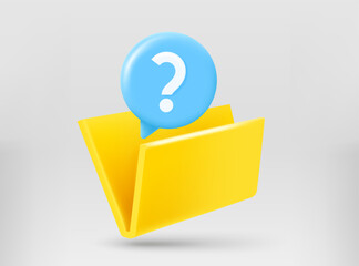 Poster - Yellow folder with question. 3d vector illustration