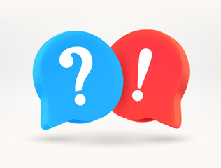 Poster - Speech bubbles with exclamation mark and question mark. Dialog concept. 3d vector illustration
