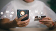 © FAMILY STOCK - Access paying online payment concept. Woman hand using smartphones, banking and online shopping via banking mobile apps, E-transaction and financial technology, E-commerce delivery online payment.