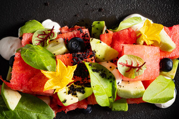 Poster - summer salad with watermelon and avocado.