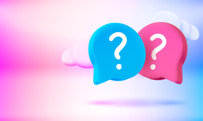 Poster - Speech bubbles with question sign. 3d vector banner with copy space