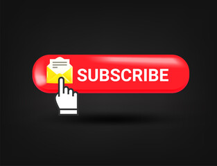 Poster - Subscribe button with hand pointer. 3d vector illustration
