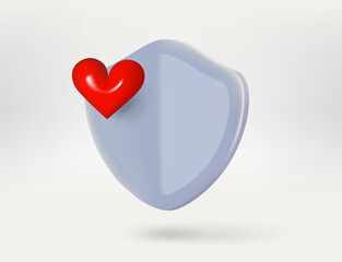 Poster - Metal shield with red heartr sign. 3d vector illustration