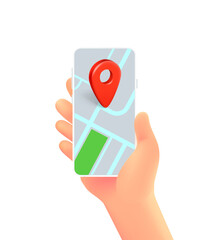 Leinwandbilder - Hand with smartphone and navigation app. 3d vector illustration