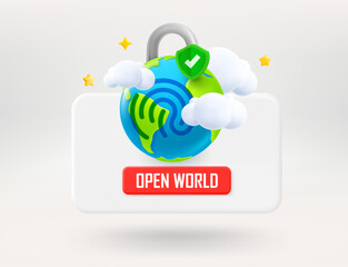 Poster - The earth with fingerprint. World security concept. 3d vector illustration