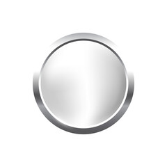 silver round button with frame vector illustration. 3d steel glossy elegant circle design for empty 