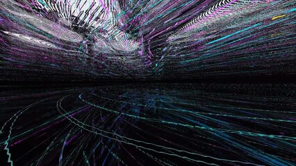 Canvas Print - Colorful abstract line particle rotating on black background. Futuristic, big data animation concept