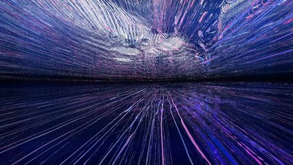 Canvas Print - Colorful abstract line particle rotating on black background. Futuristic, big data animation concept