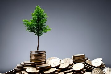 Trees growing on coins, stacking coins with green tree, Business Finance & Money concept, Save money for prepare in the future, green finance, growth, ESG, environment, social, Government