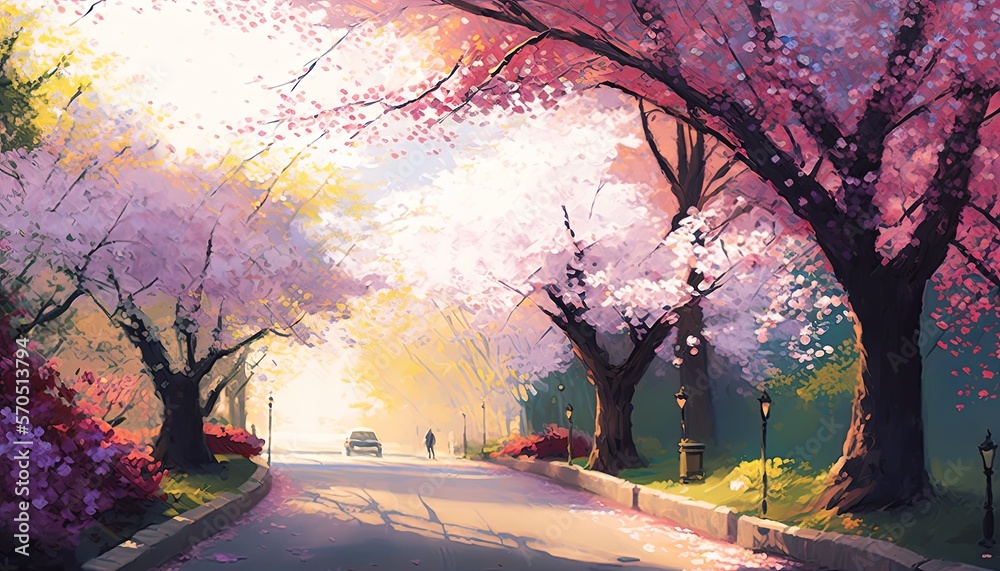 桜並木の風景 AI generated Stock Illustration | Adobe Stock