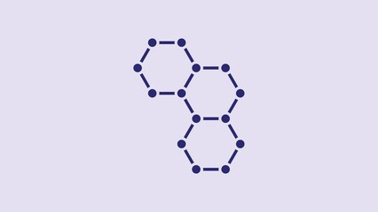 Sticker - Blue Chemical formula icon isolated on purple background. Abstract hexagon for innovation medicine, health, research and science. 4K Video motion graphic animation