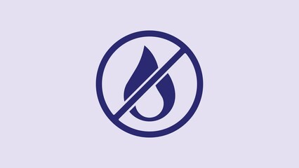 Poster - Blue No fire icon isolated on purple background. Fire prohibition and forbidden. 4K Video motion graphic animation