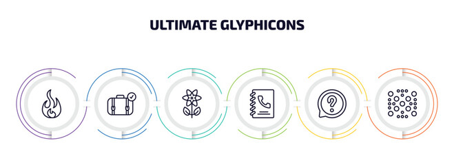 Poster - ultimate glyphicons infographic element with outline icons and 6 step or option. ultimate glyphicons icons such as round flame, suitcase with check, flower with leaves, call contact, question