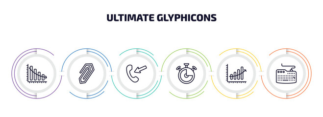 Poster - ultimate glyphicons infographic element with outline icons and 6 step or option. ultimate glyphicons icons such as download arrow with bar, attach rotated, incoming calls, time almost full, upload