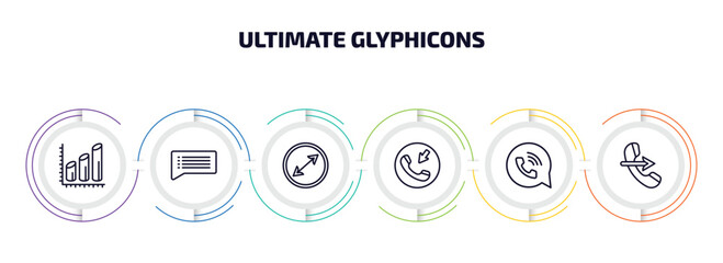 Poster - ultimate glyphicons infographic element with outline icons and 6 step or option. ultimate glyphicons icons such as three bars graph, writing message, circle sizes, incoming phone, phone connection,