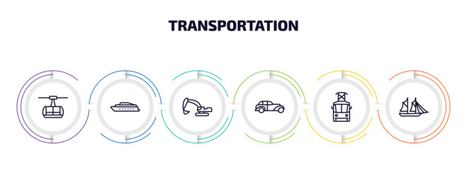 Poster - transportation infographic element with outline icons and 6 step or option. transportation icons suc