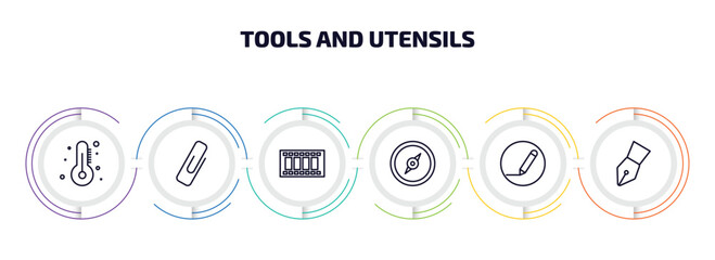 Poster - tools and utensils infographic element with outline icons and 6 step or option. tools and utensils i